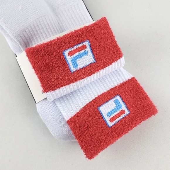 ⭐️3/ $30⭐️ FILA Unisex Crew Sock One Pair White Red Blue Size M - Picture 3 of 6